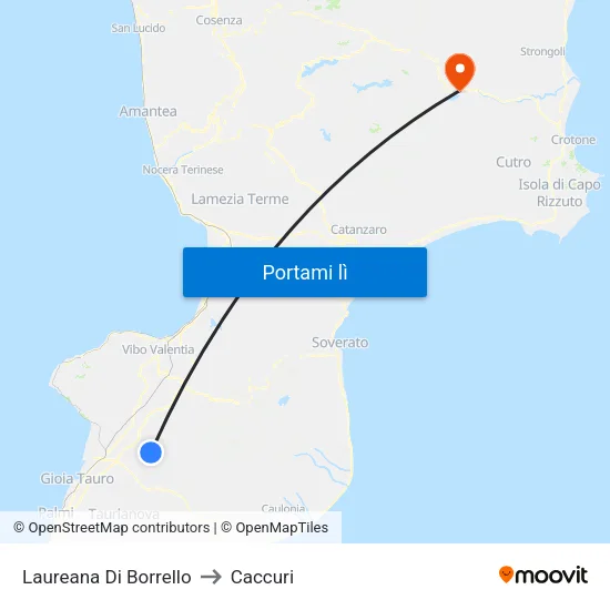 Laureana Di Borrello to Caccuri map
