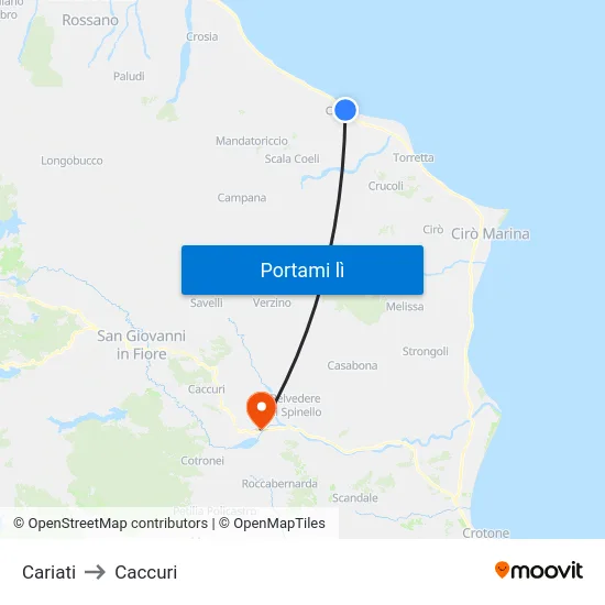 Cariati to Caccuri map