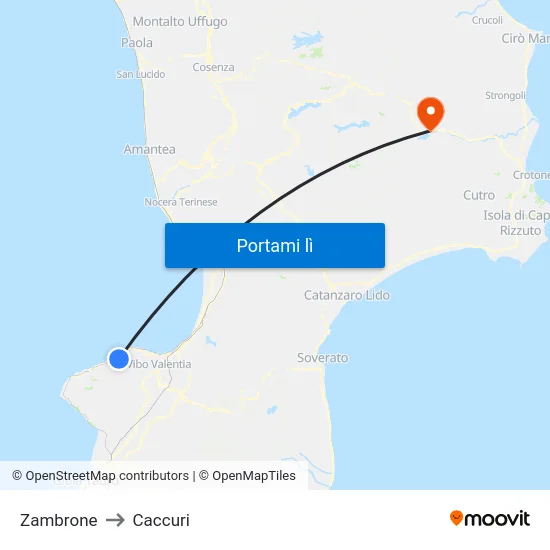 Zambrone to Caccuri map