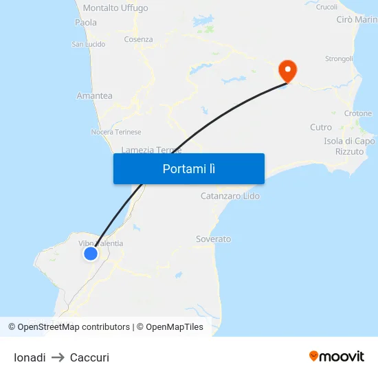 Ionadi to Caccuri map