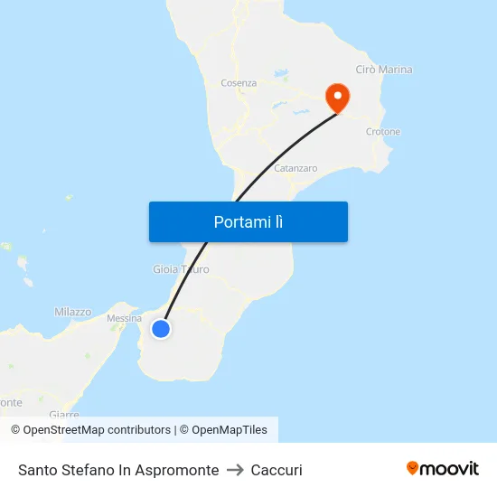 Santo Stefano In Aspromonte to Caccuri map