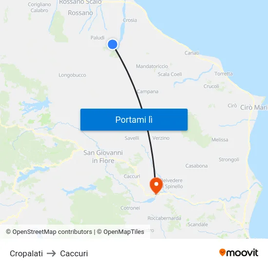 Cropalati to Caccuri map