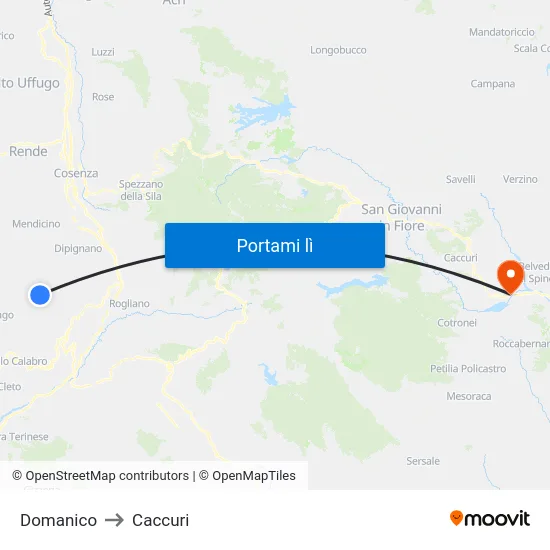 Domanico to Caccuri map