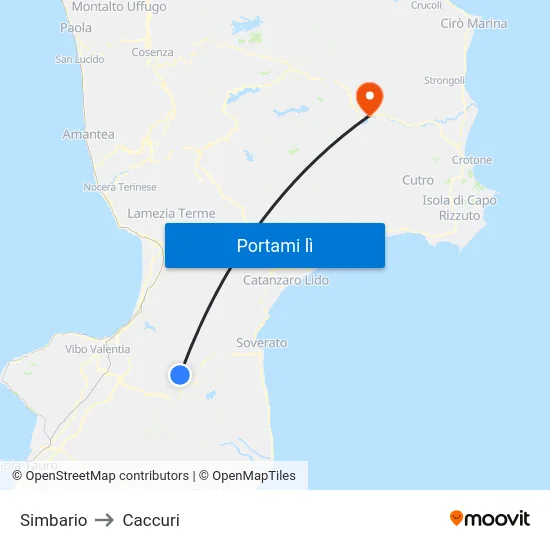 Simbario to Caccuri map