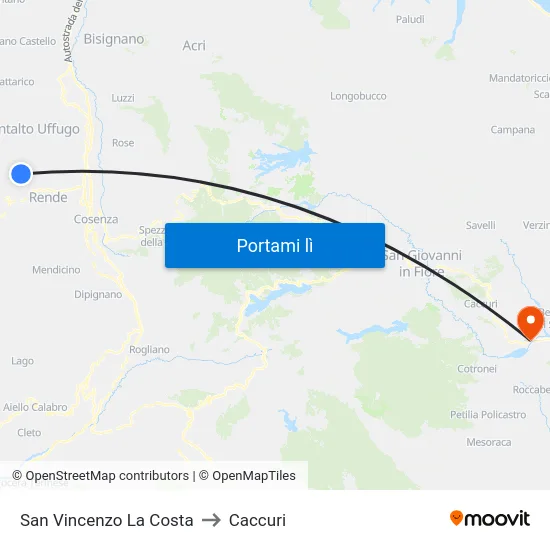 San Vincenzo La Costa to Caccuri map