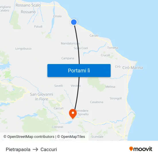 Pietrapaola to Caccuri map