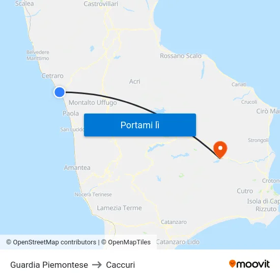 Guardia Piemontese to Caccuri map