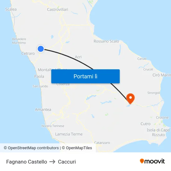 Fagnano Castello to Caccuri map