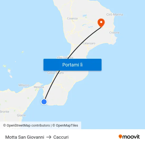 Motta San Giovanni to Caccuri map