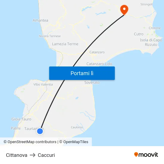 Cittanova to Caccuri map