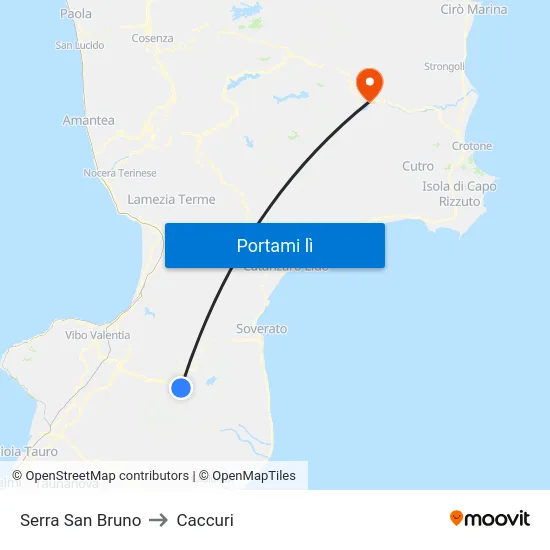 Serra San Bruno to Caccuri map