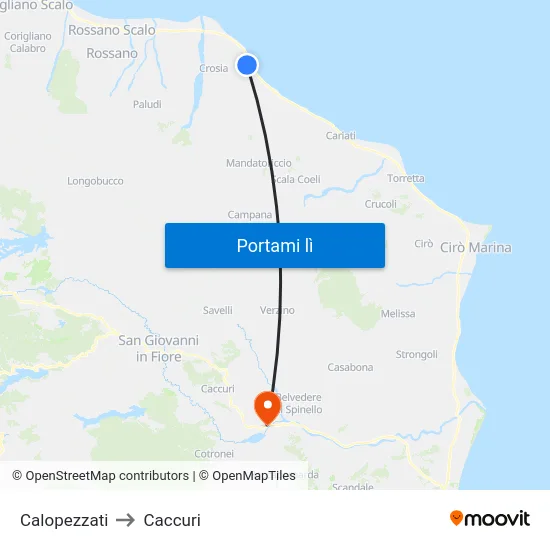 Calopezzati to Caccuri map