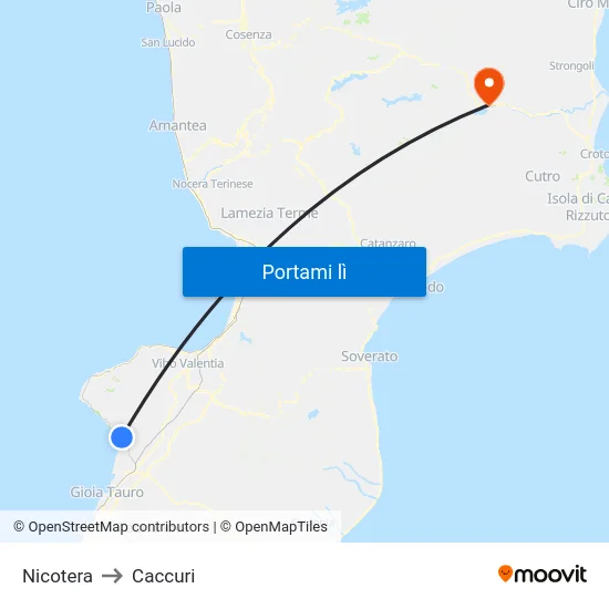 Nicotera to Caccuri map