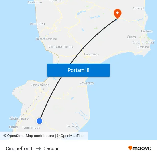 Cinquefrondi to Caccuri map