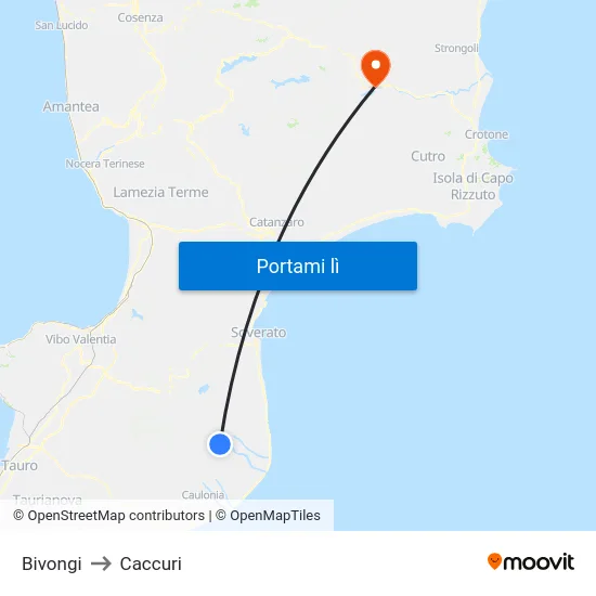 Bivongi to Caccuri map