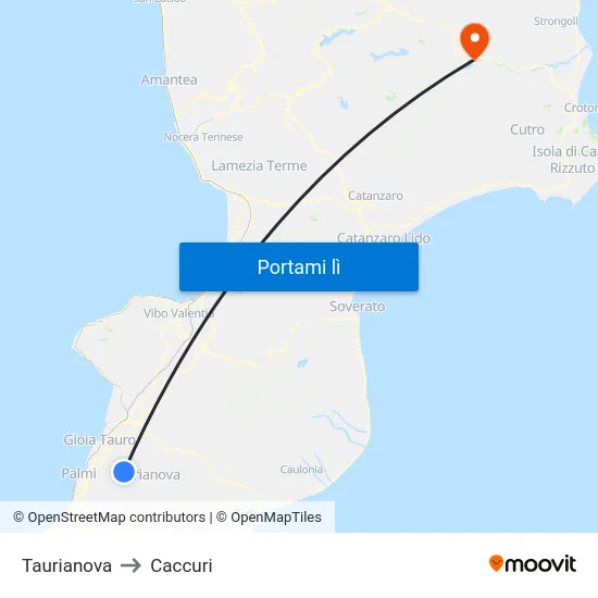Taurianova to Caccuri map