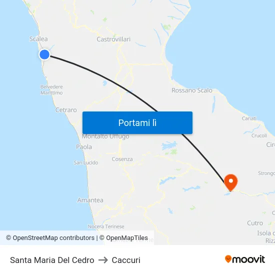 Santa Maria Del Cedro to Caccuri map