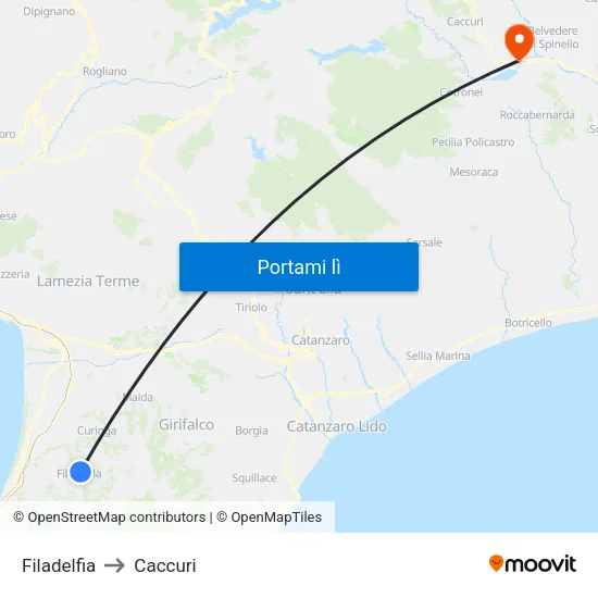 Filadelfia to Caccuri map