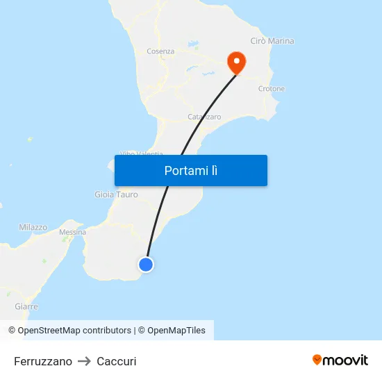 Ferruzzano to Caccuri map