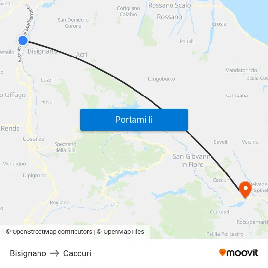 Bisignano to Caccuri map