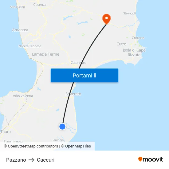 Pazzano to Caccuri map