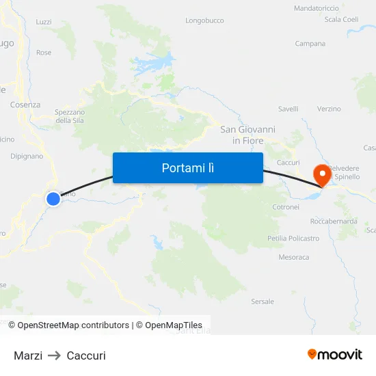 Marzi to Caccuri map