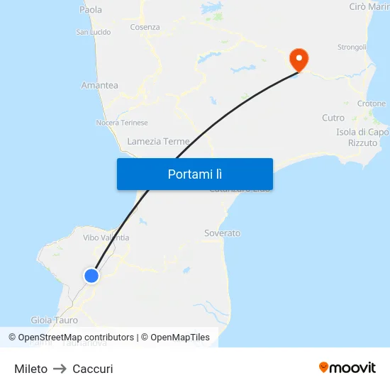 Mileto to Caccuri map