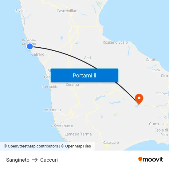 Sangineto to Caccuri map