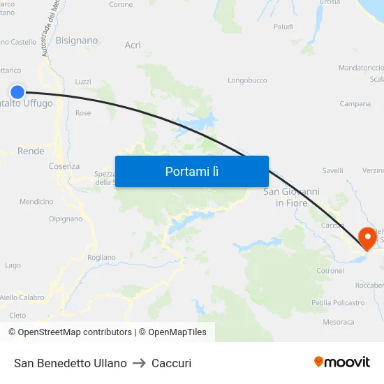 San Benedetto Ullano to Caccuri map