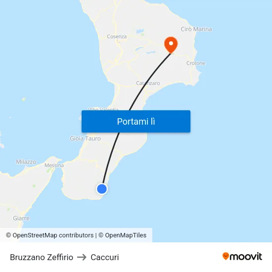 Bruzzano Zeffirio to Caccuri map