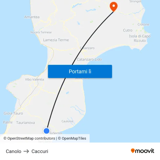 Canolo to Caccuri map