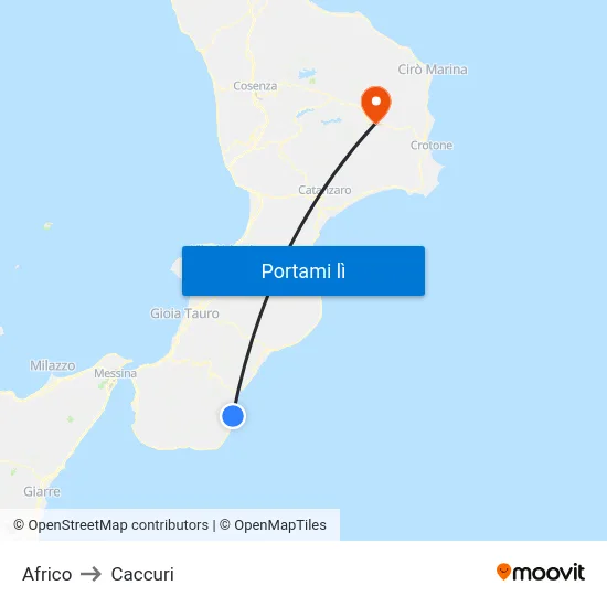 Africo to Caccuri map