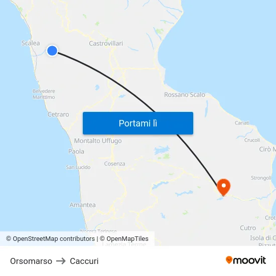 Orsomarso to Caccuri map