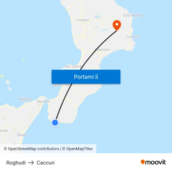 Roghudi to Caccuri map