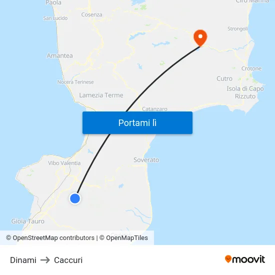 Dinami to Caccuri map