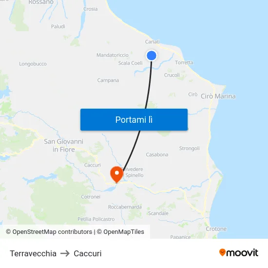 Terravecchia to Caccuri map