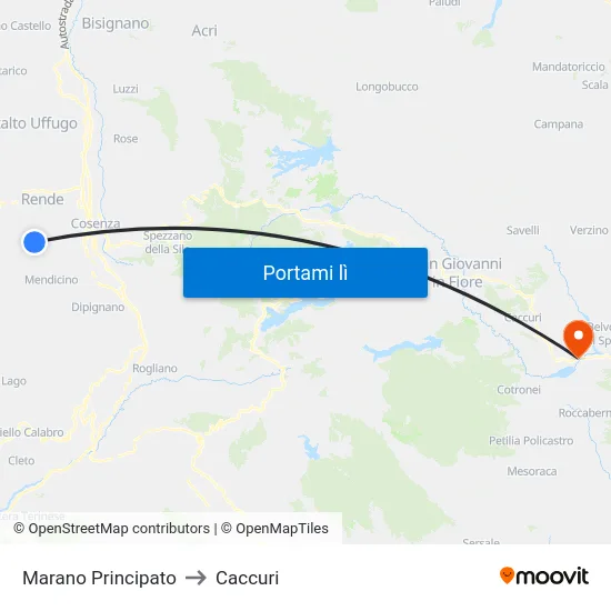 Marano Principato to Caccuri map