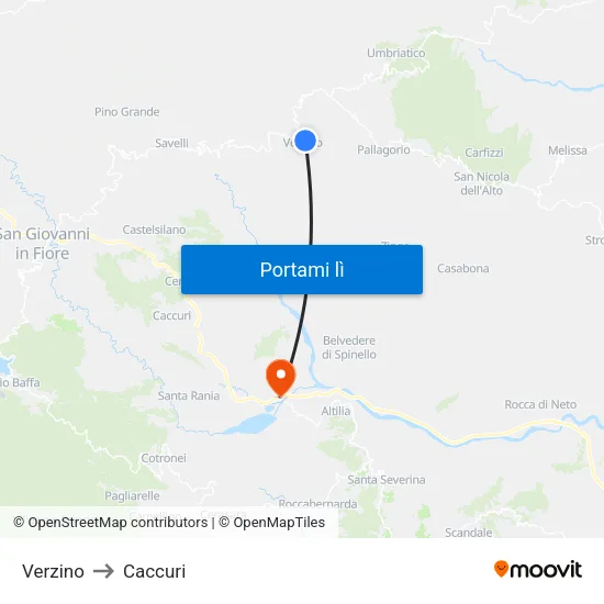 Verzino to Caccuri map