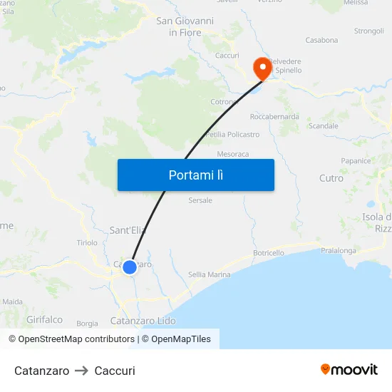 Catanzaro to Caccuri map