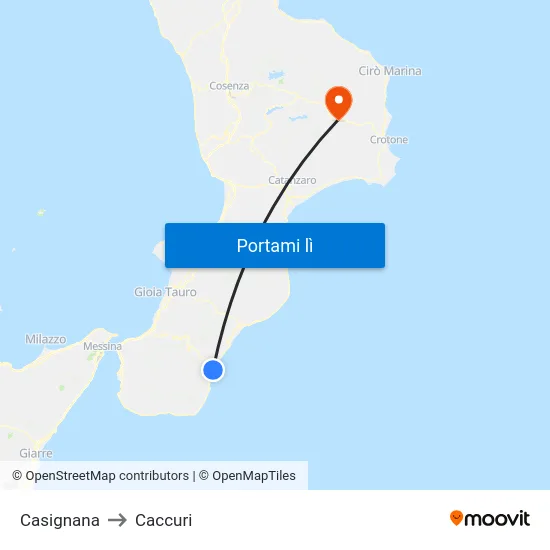 Casignana to Caccuri map