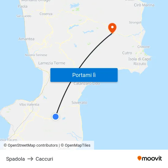 Spadola to Caccuri map