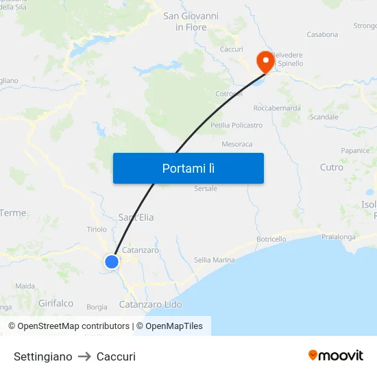 Settingiano to Caccuri map