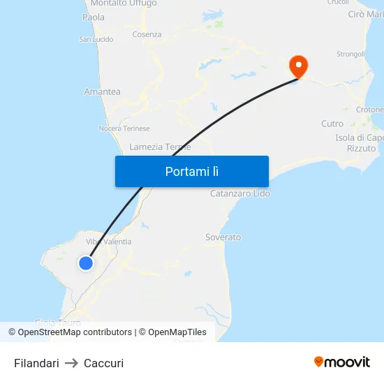 Filandari to Caccuri map