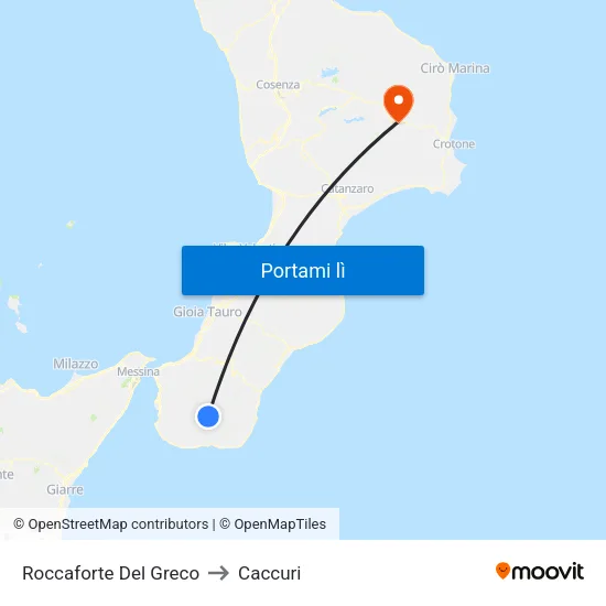 Roccaforte Del Greco to Caccuri map