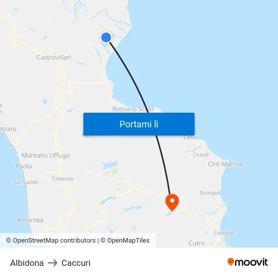 Albidona to Caccuri map