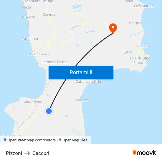 Pizzoni to Caccuri map