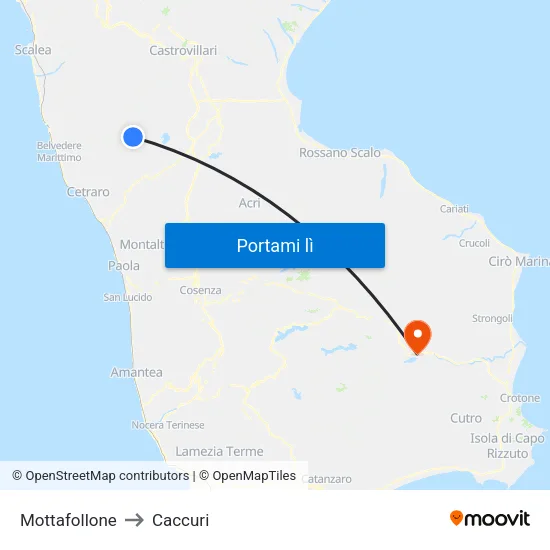 Mottafollone to Caccuri map