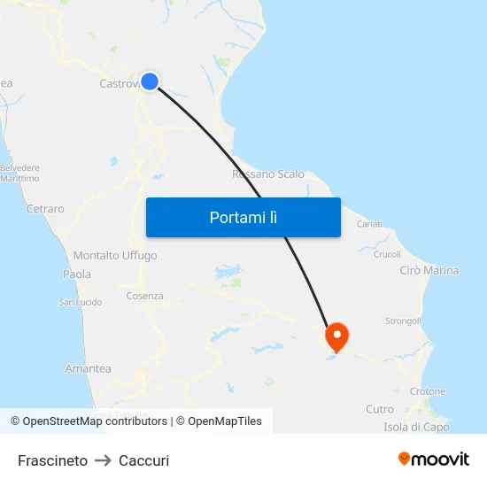 Frascineto to Caccuri map