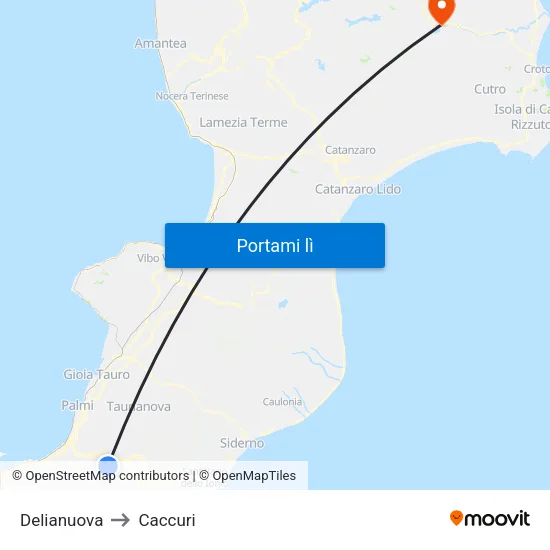 Delianuova to Caccuri map