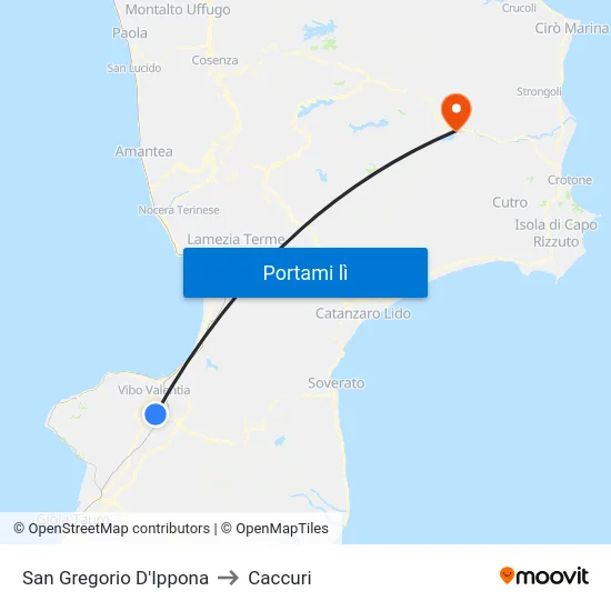 San Gregorio D'Ippona to Caccuri map